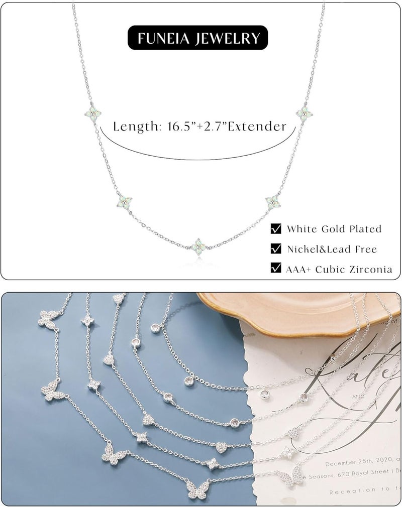 FUNEIA Dainty Silver Gold Necklaces for Women Trendy Non Tarnish 14K Gold Plated Cubic Zirconia Necklace Layered Cute Butterfly Heart Station Choker Necklace Stack for Wedding Prom Brides Jewelry - Image 5